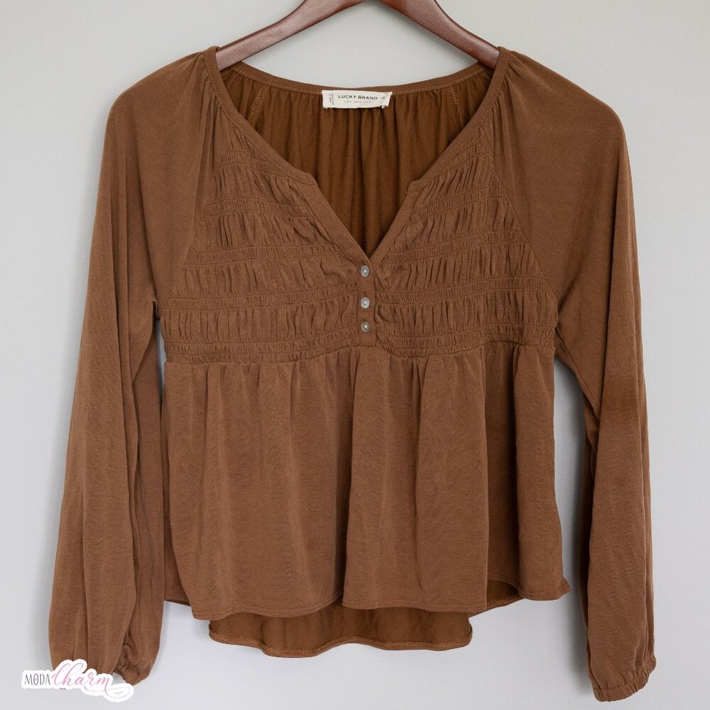 Boho Long Sleeve Smocked Peasant Top